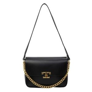 Black T-Shape Convertible Shoulder Bag with Gold Chain